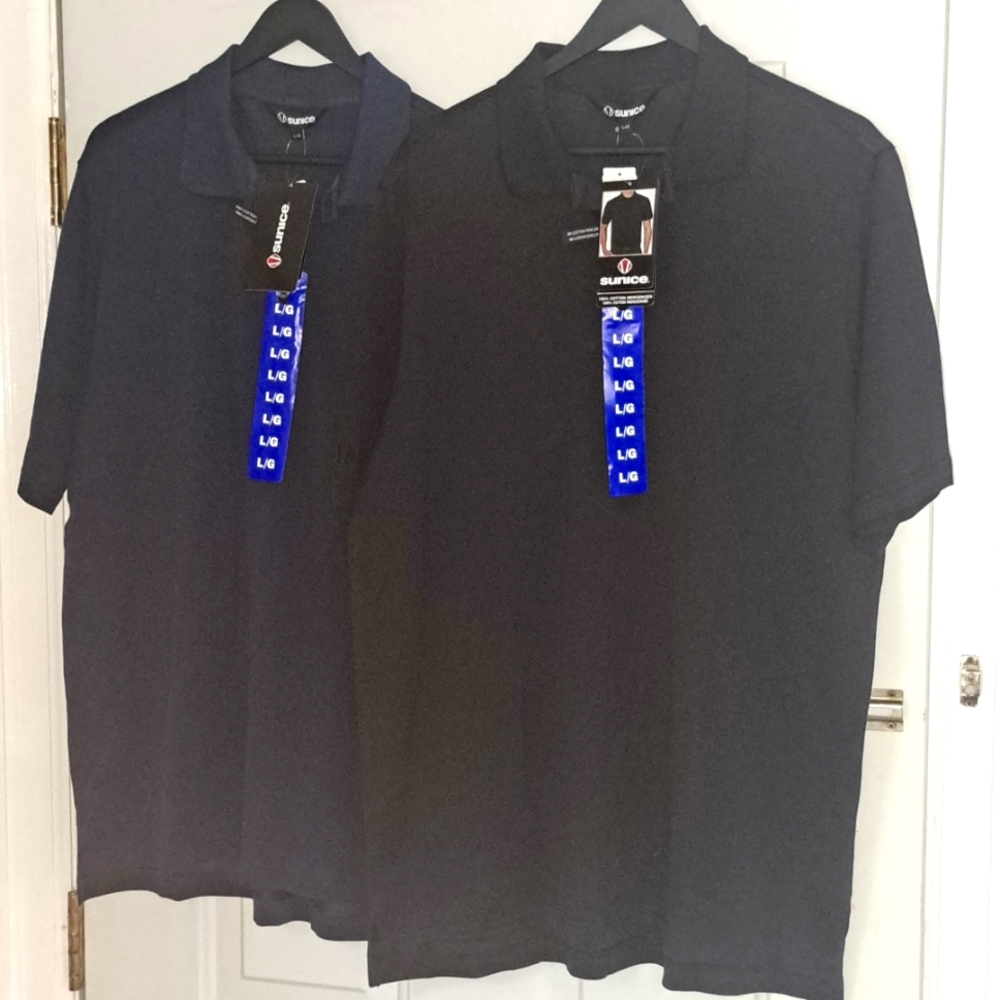 SUNICE GOLF SHIRTS MEN'S SIZE LARGE-TWO SHIRTS- BLACK/NAVY BLUE